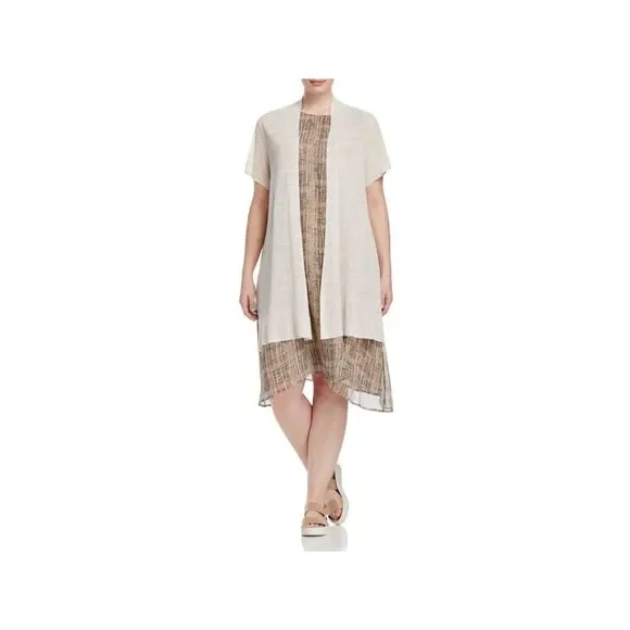 EILEEN FISHER Womens Beige Short Sleeve Open Front Sweater Plus 1X